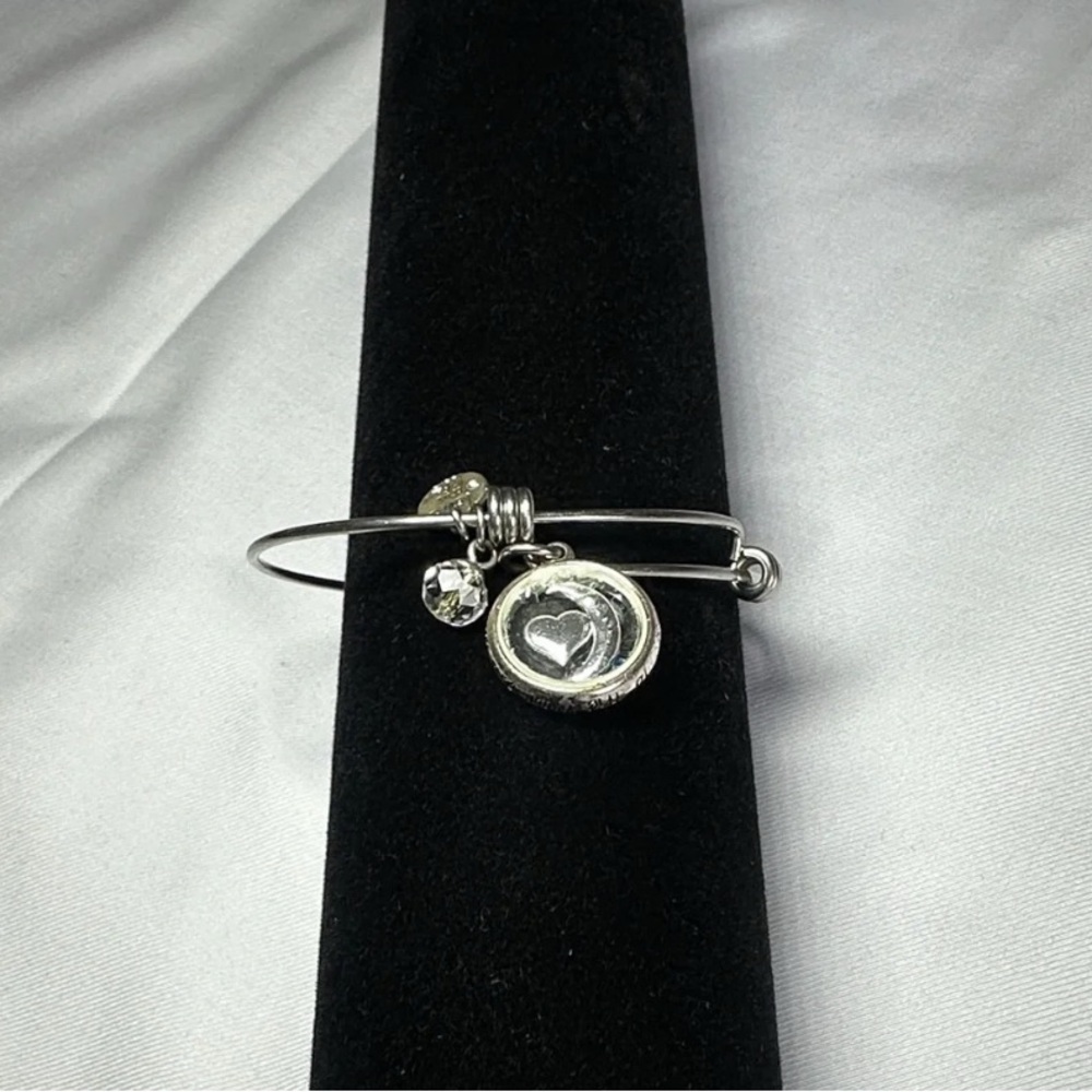 Silver Heart Charm Bangle Bracelet - Women Jewelry
